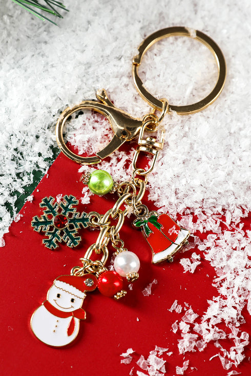 Santa Claus Figure And Snowflake Charm Alloy Keychain