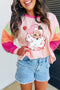 Santa Claus Graphic Patchwork Long Sleeve Holiday Tee