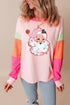 Santa Claus Graphic Patchwork Long Sleeve Holiday Tee