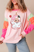 Santa Claus Graphic Patchwork Long Sleeve Holiday Tee