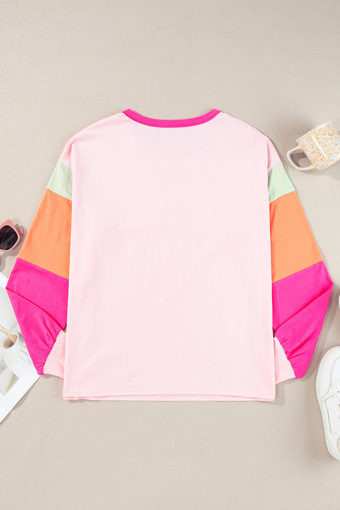 Santa Claus Graphic Patchwork Long Sleeve Holiday Tee