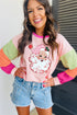 Santa Claus Graphic Patchwork Long Sleeve Holiday Tee