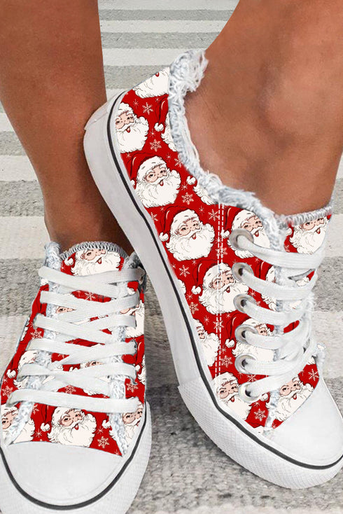 Santa Claus Snowflake Distressed Canvas Lace Up Sneaker