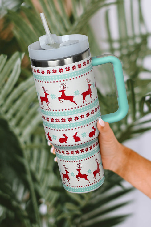 Santa Gingerbread And Reindeer Print Alloy Tumbler