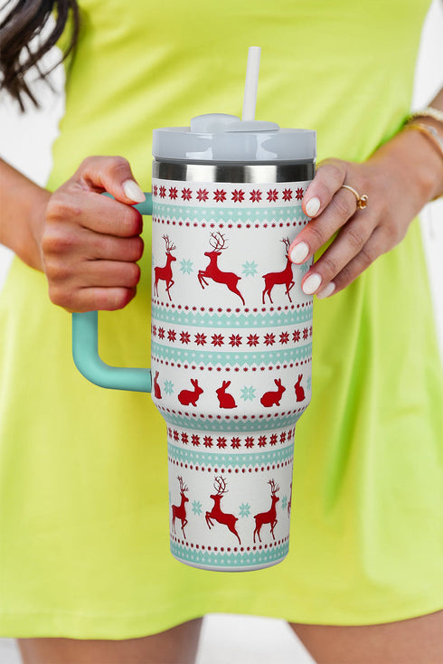 Santa Gingerbread And Reindeer Print Alloy Tumbler