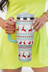 Santa Gingerbread And Reindeer Print Alloy Tumbler