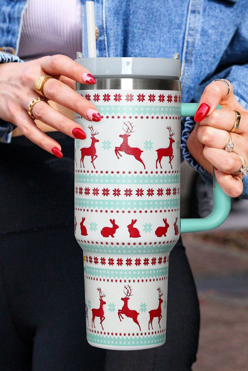 Santa Gingerbread And Reindeer Print Alloy Tumbler