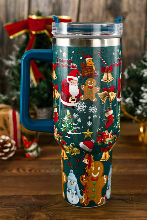 Santa Gingerbread And Reindeer Print Alloy Tumbler