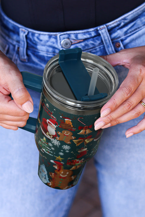 Santa Gingerbread And Reindeer Print Alloy Tumbler