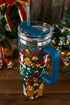 Santa Gingerbread And Reindeer Print Alloy Tumbler