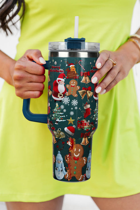 Santa Gingerbread And Reindeer Print Alloy Tumbler