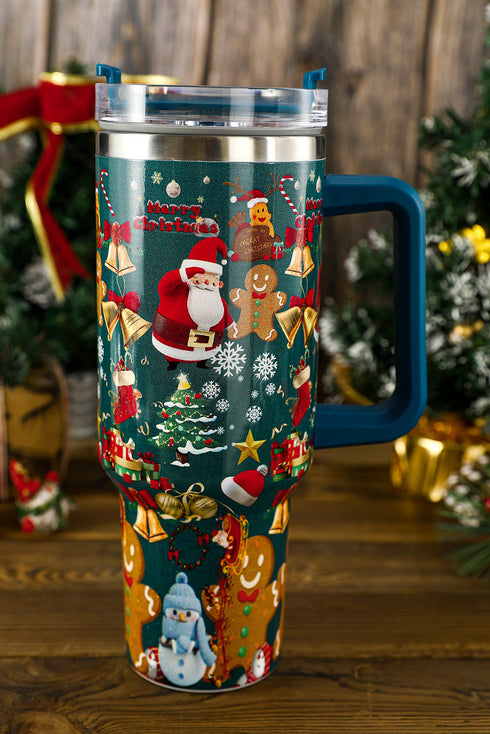 Santa Gingerbread And Reindeer Print Alloy Tumbler
