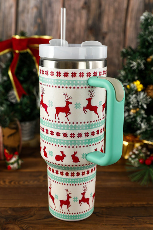 Santa Gingerbread And Reindeer Print Alloy Tumbler