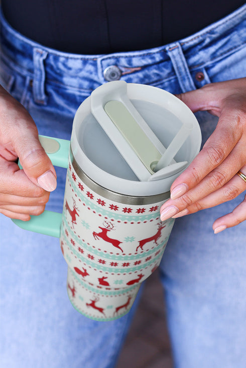 Santa Gingerbread And Reindeer Print Alloy Tumbler