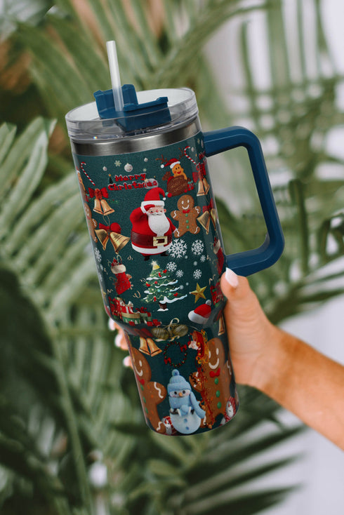 Santa Gingerbread And Reindeer Print Alloy Tumbler