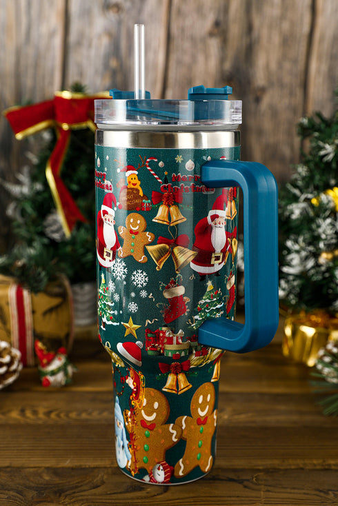 Santa Gingerbread And Reindeer Print Alloy Tumbler