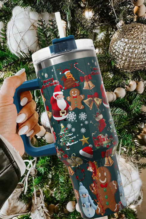 Santa Gingerbread And Reindeer Print Alloy Tumbler