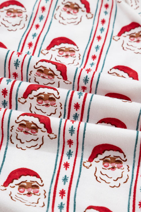 Santa Graphic And Stripe Print Ruffled Pajama Set