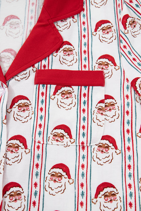 Santa Graphic And Stripe Print Ruffled Pajama Set