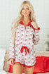 Santa Graphic And Stripe Print Ruffled Pajama Set