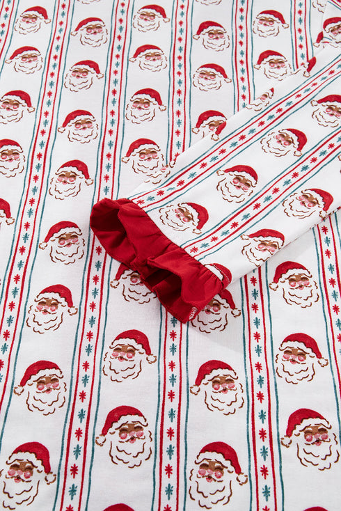 Santa Graphic And Stripe Print Ruffled Pajama Set