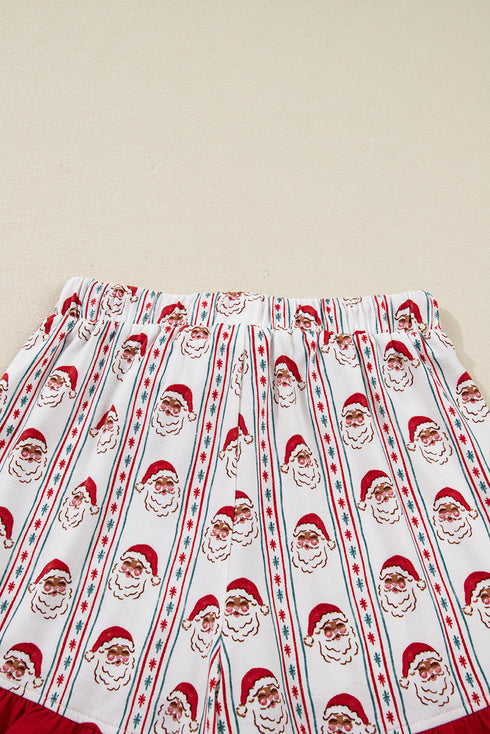 Santa Graphic And Stripe Print Ruffled Pajama Set