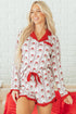 Santa Graphic And Stripe Print Ruffled Pajama Set