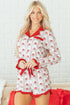 Santa Graphic And Stripe Print Ruffled Pajama Set