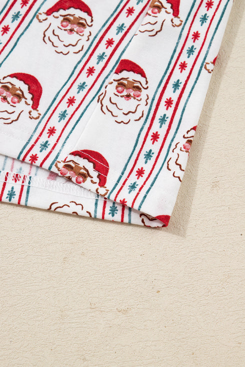 Santa Graphic And Stripe Print Ruffled Pajama Set