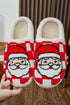 Santa Graphic Checkered Print Plush Holiday Home Slippers