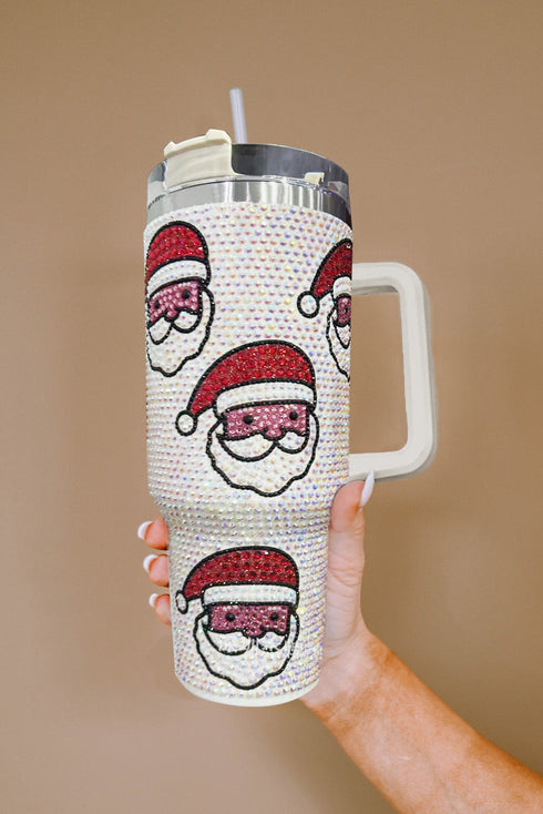 Santa Graphic Diamond Texture Stainless Steel Travel Tumbler