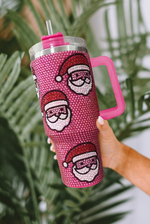 Santa Graphic Diamond Texture Stainless Steel Travel Tumbler