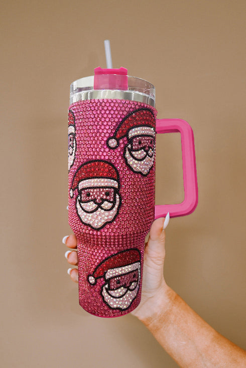 Santa Graphic Diamond Texture Stainless Steel Travel Tumbler