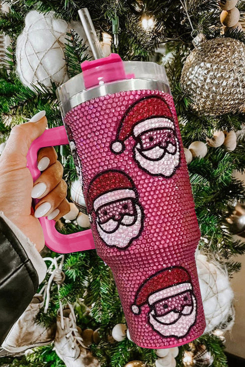 Santa Graphic Diamond Texture Stainless Steel Travel Tumbler
