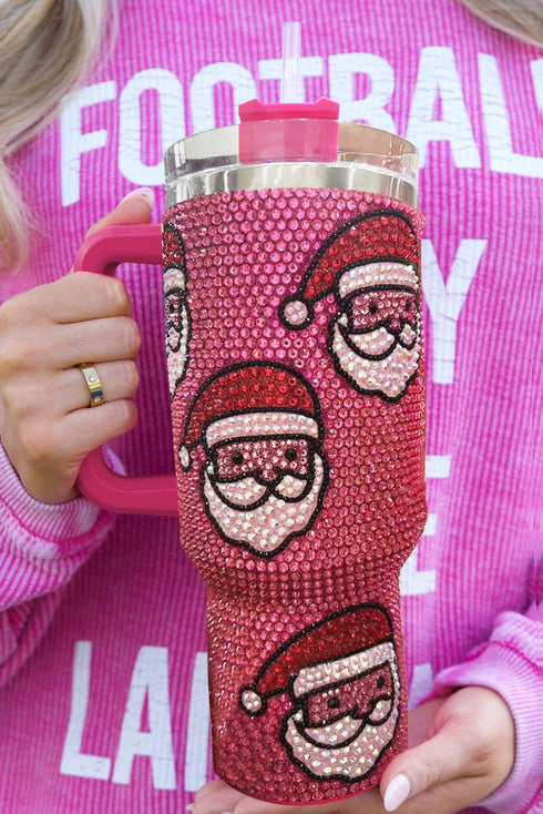 Santa Graphic Diamond Texture Stainless Steel Travel Tumbler