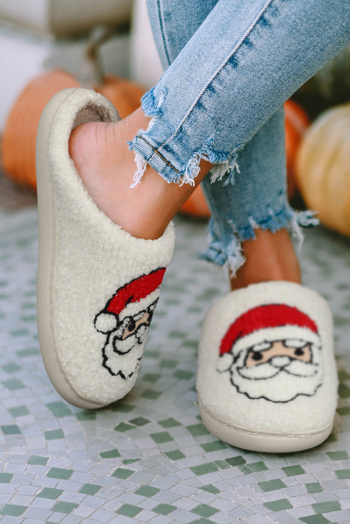 Santa Graphic Plush Fleece Indoor Slippers