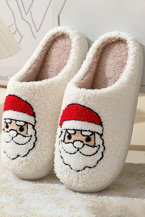 Santa Graphic Plush Fleece Indoor Slippers
