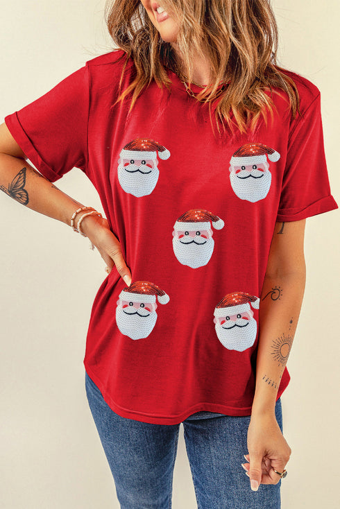 Santa Graphic Print Short Sleeve Crewneck Shirt