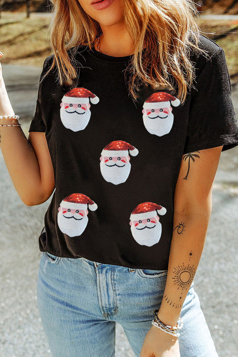 Santa Graphic Print Short Sleeve Crewneck Shirt