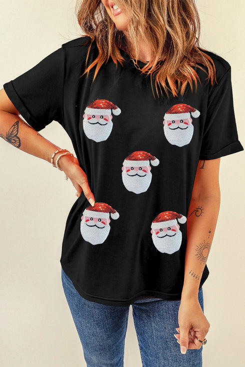 Santa Graphic Print Short Sleeve Crewneck Shirt