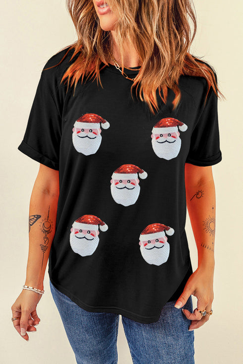 Santa Graphic Print Short Sleeve Crewneck Shirt