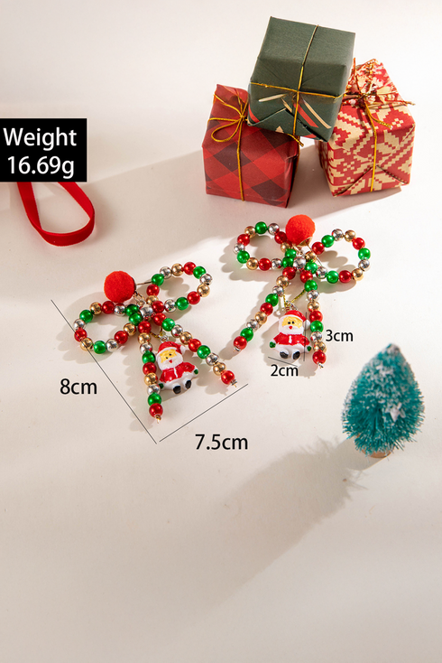 Santa Motif Beaded Bow Knot Stud Earrings