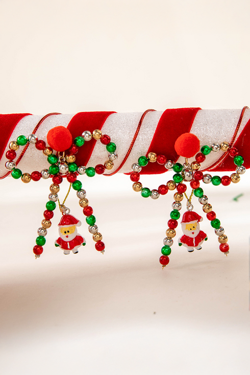 Santa Motif Beaded Bow Knot Stud Earrings