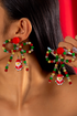 Santa Motif Beaded Bow Knot Stud Earrings