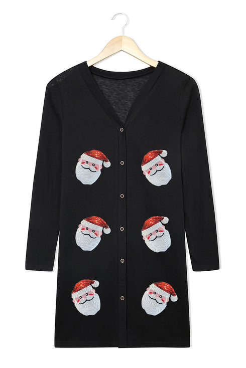 Santa Pattern Lightweight Button Front Knit Cardigan