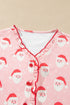 Santa Print Frilled Button Front Long Sleeve Lounge Set