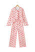 Santa Print Frilled Button Front Long Sleeve Lounge Set