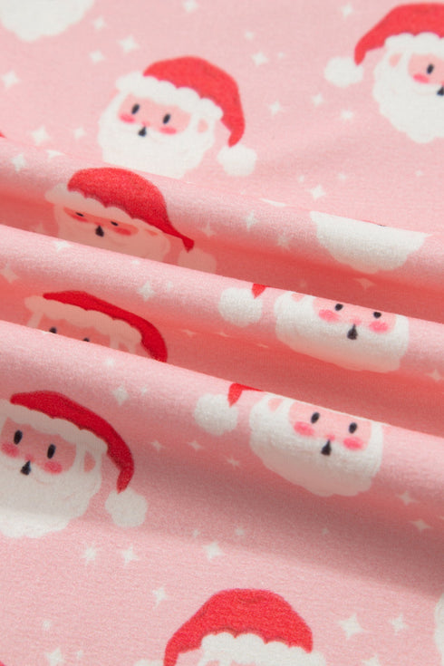 Santa Print Frilled Button Front Long Sleeve Lounge Set
