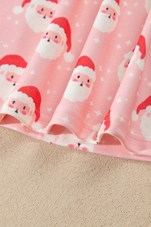Santa Print Frilled Button Front Long Sleeve Lounge Set