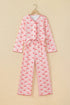 Santa Print Frilled Button Front Long Sleeve Lounge Set